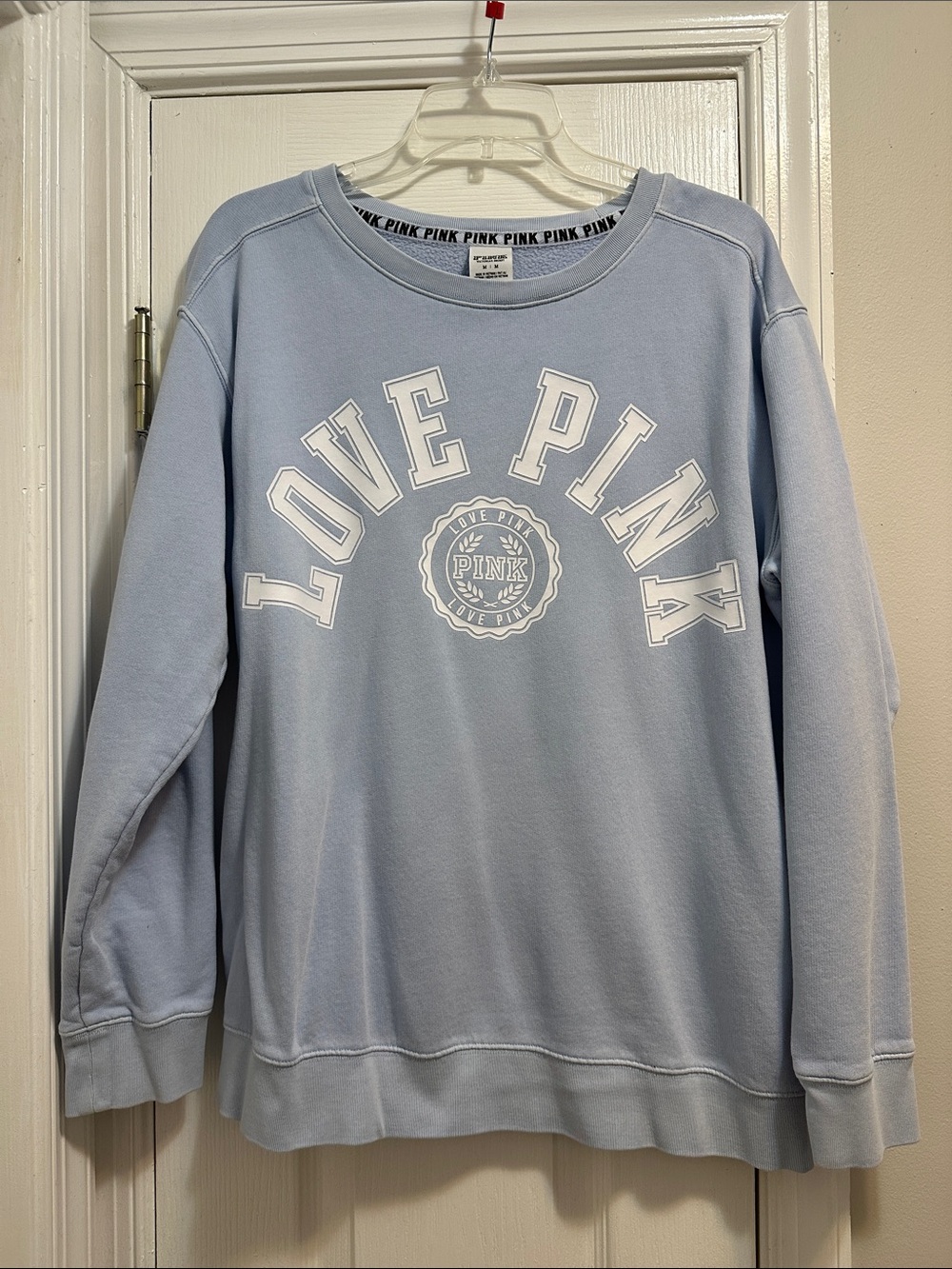 Victoria's Secret PINK Light Blue 'LOVE PINK' Crewneck Sweater